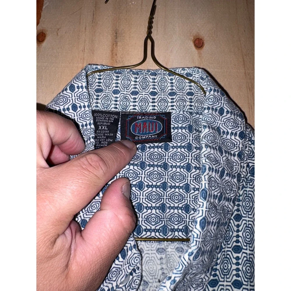 Maui Trading Company Mens XXL Blue White Geometric Print Cotton Button Down Shir